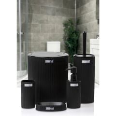 Siyah Çizgili Yuvarlak 5 Parça Banyo Seti