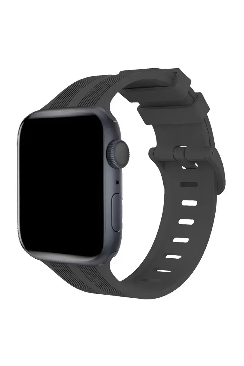 Newface Apple Watch 38mm Kr408 Çizgili Silikon Kordon - Koyu Gri