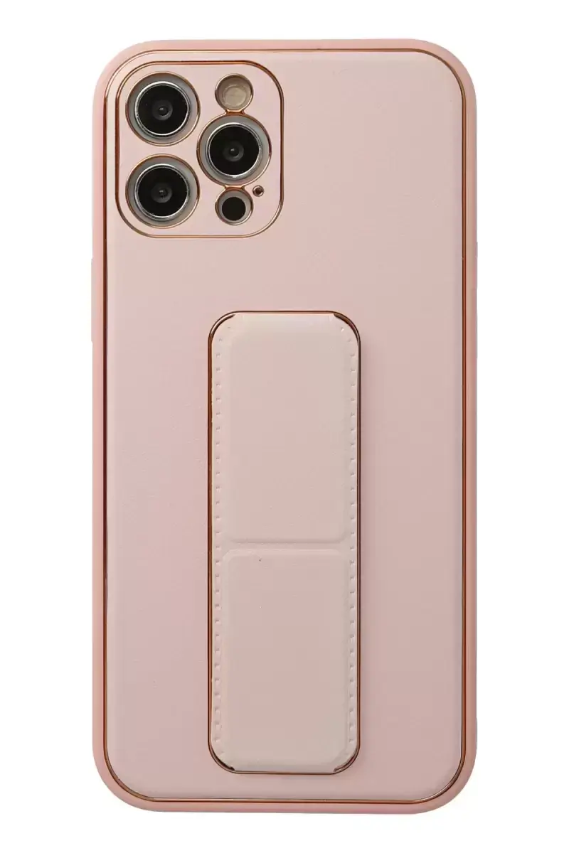 Newface İphone 12 Pro Kılıf Coco Deri Standlı Kapak - Pembe