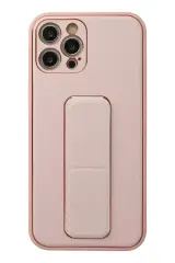 Newface İphone 12 Pro Kılıf Coco Deri Standlı Kapak - Pembe