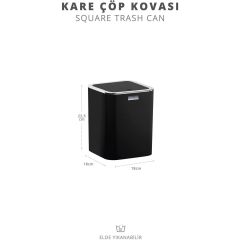 Siyah Kromlu Kare Çöp Kovası 5 Lt.