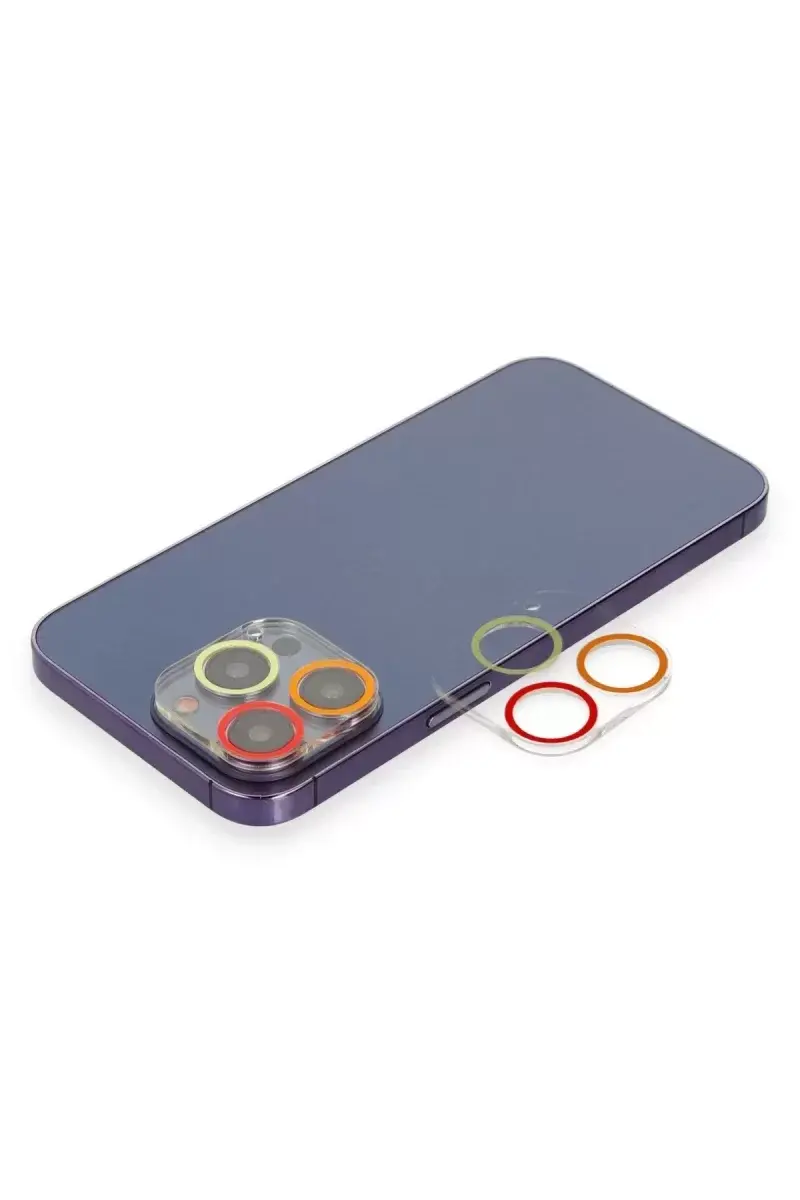 Newface İphone 12 Pro Renkli Kamera Lens Koruma Cam - Turuncu-kırmızı
