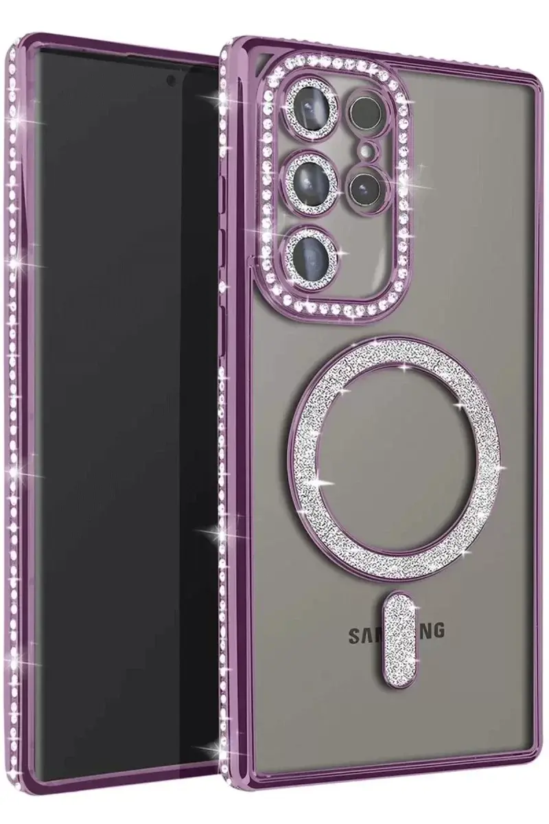 Newface Samsung Galaxy S25 Ultra Kılıf Joke Simli Magneticsafe Kılıf - Derin Mor