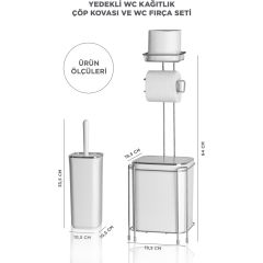 Krom Tuvalet Kağıtlığı Yedekli- Beyaz Çöp Kovası Tuvalet Fırça Seti