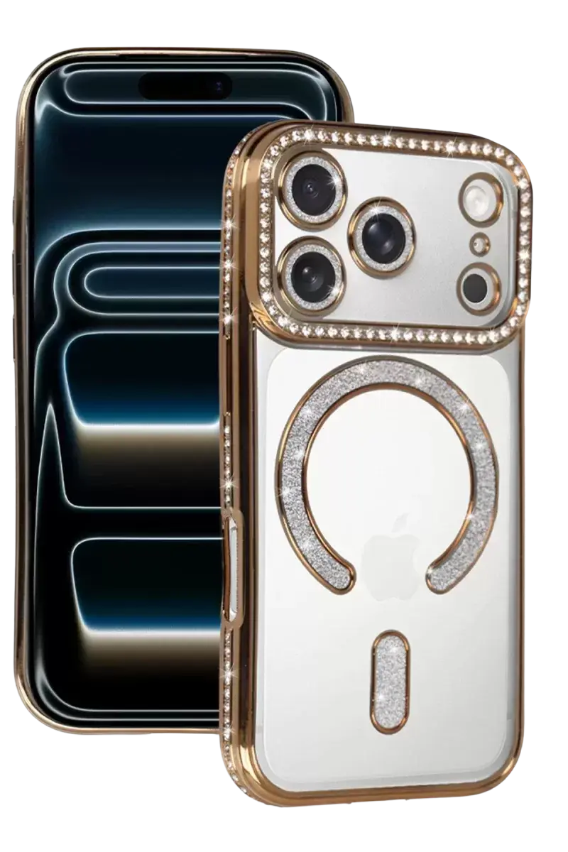 Newface Apple İphone 17 Pro Max Joke Simli Magneticsafe Kılıf - Gold