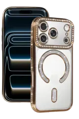 Newface Apple İphone 17 Pro Max Joke Simli Magneticsafe Kılıf - Gold