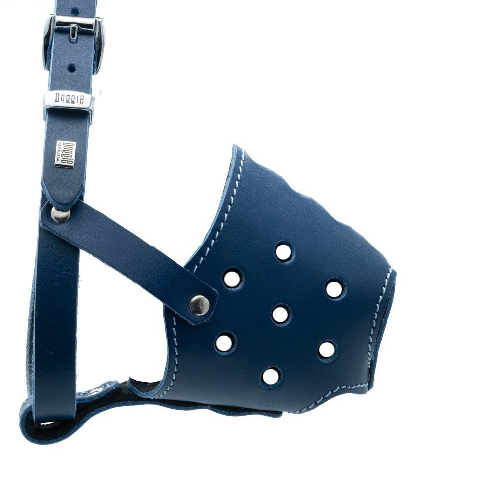 Doggie Eğitim Serisi Deri El Yapımı Kısa Burunlu Köpek Ağızlığı 1,5x55 cm Mavi