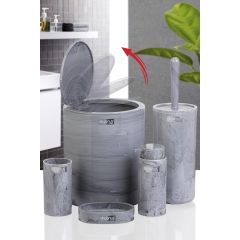 Yuvarlak Mermer Desenli 5'li Banyo Seti