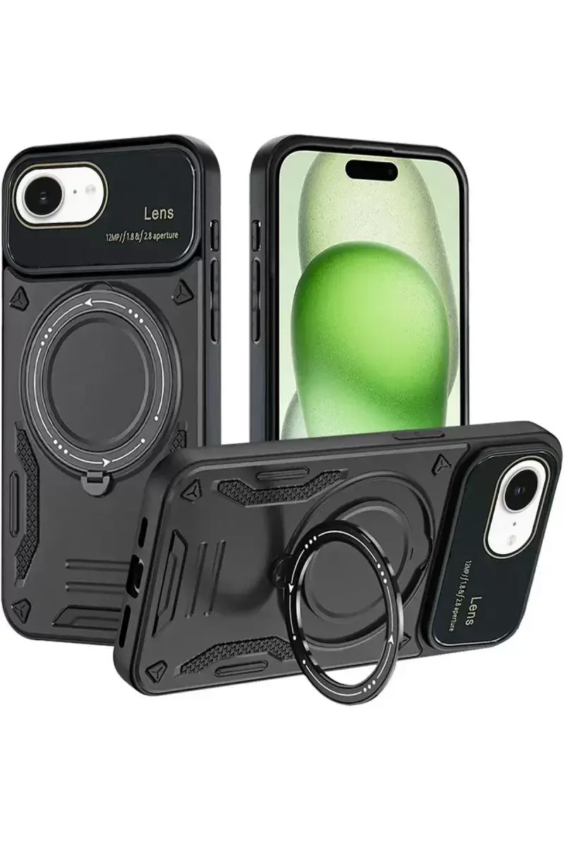 Newface İphone 16e Kılıf Joy Lens Standlı Kapak - Siyah