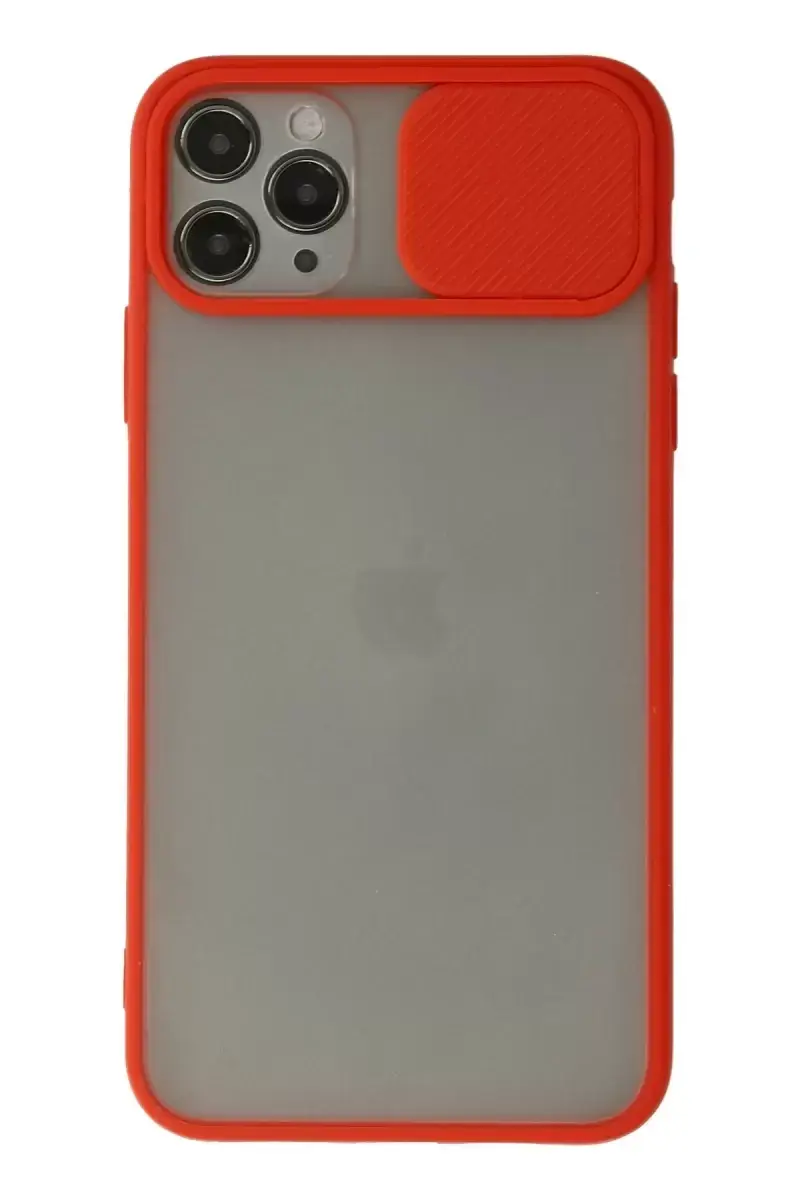 Newface Apple İphone 11 Pro Max Kılıf Palm Buzlu Kamera Sürgülü Silikon - Kırmızı