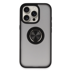 İphone 16 Pro Kılıf Montreal Yüzüklü Silikon Kapak - Siyah