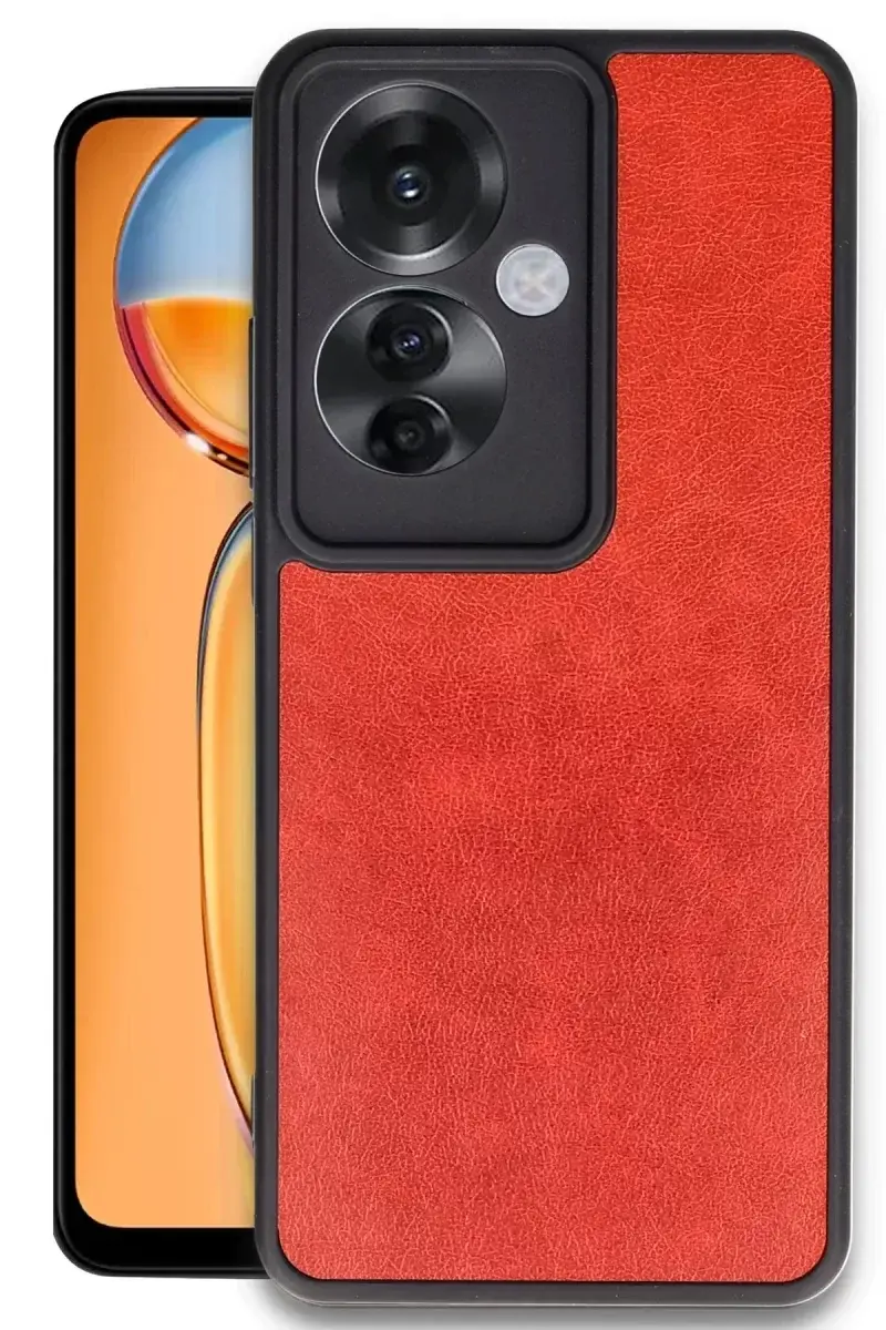 Newface Oppo Reno 11f Kılıf Aras Deri Kapak - Kırmızı