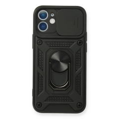 İphone 12 Mini Kılıf Pars Lens Yüzüklü Silikon - Siyah