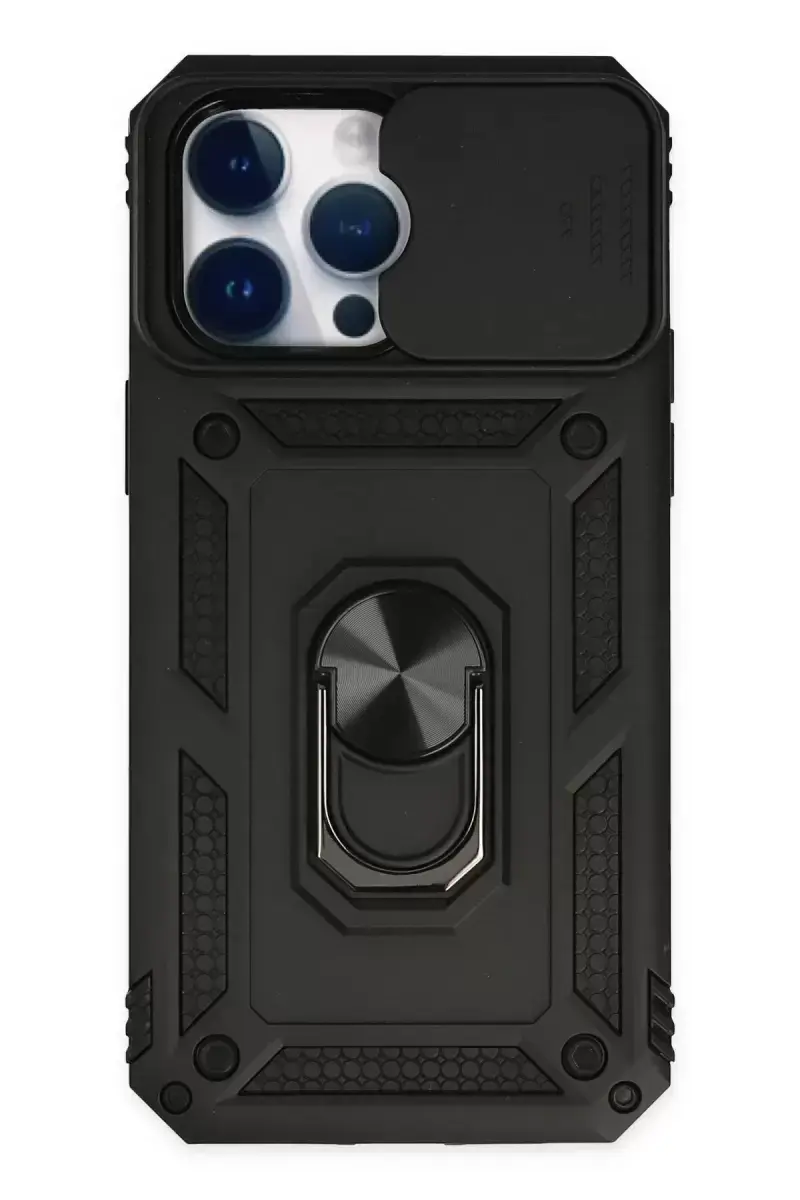 Newface Apple İphone 14 Pro Max Kılıf Pars Lens Yüzüklü Silikon - Siyah
