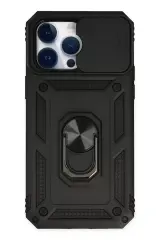 Newface Apple İphone 14 Pro Max Kılıf Pars Lens Yüzüklü Silikon - Siyah