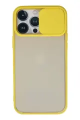 Newface İphone 13 Pro Max Kılıf Palm Buzlu Kamera Sürgülü Silikon - Sarı