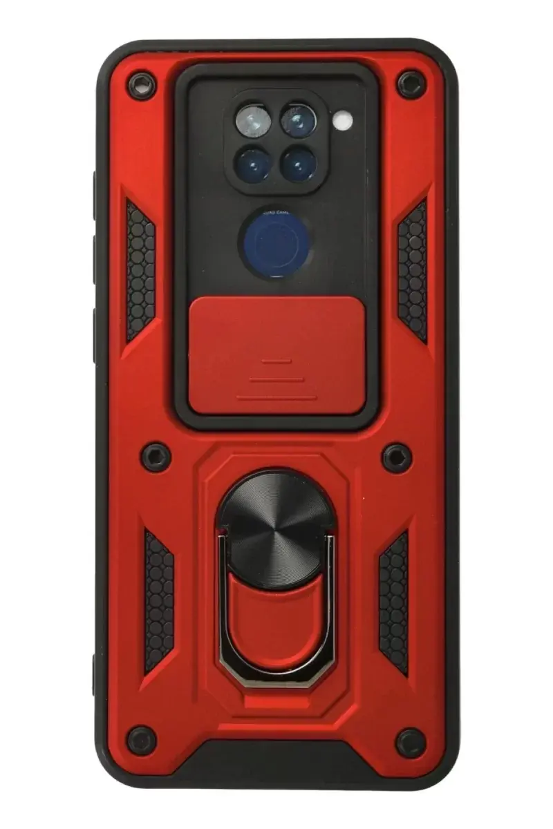 Newface Xiaomi Redmi Note 9 Kılıf Pars Lens Yüzüklü Silikon - Kırmızı