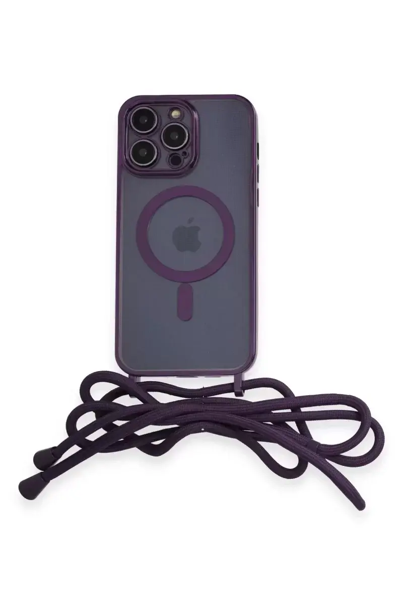 Newface İphone 13 Pro Max Kılıf Divo Lazer Askılı Magsafe Kapak - Derin Mor