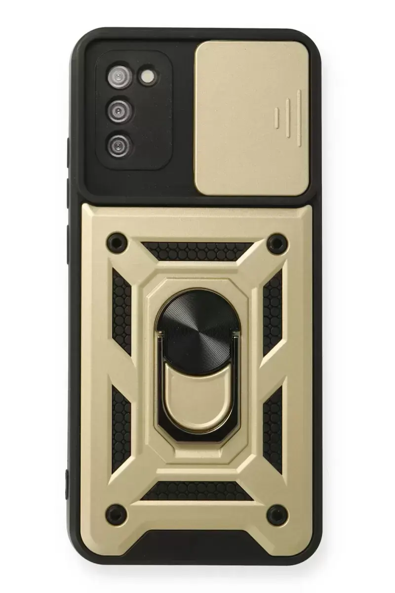 Newface Samsung Galaxy A03s Kılıf Pars Lens Yüzüklü Silikon - Gold