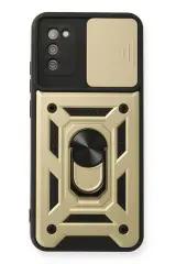 Newface Samsung Galaxy A03s Kılıf Pars Lens Yüzüklü Silikon - Gold