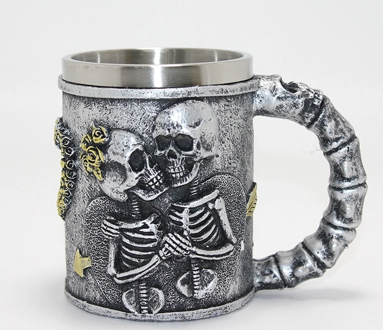 Sonsuz Aşk İskelet Tasarımlı 3d Kabartmalı Çelik Kupa Bardak Alk4370