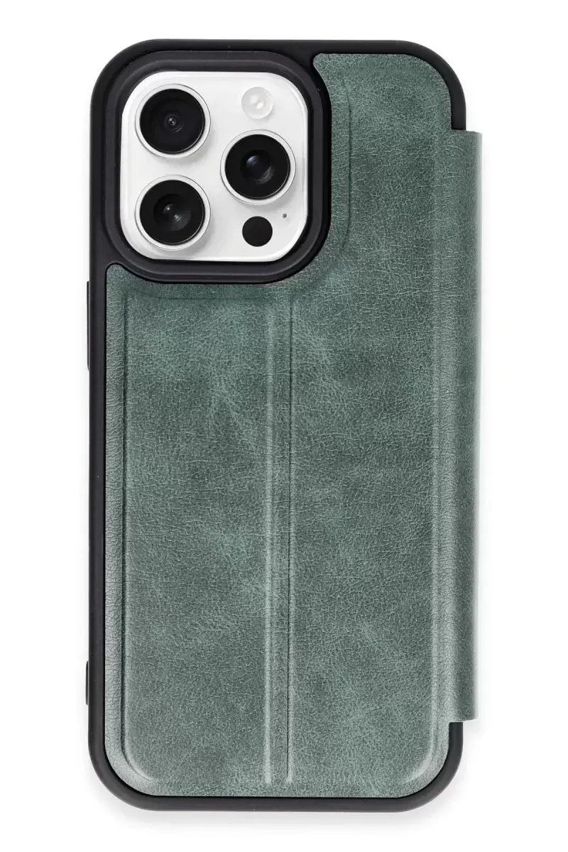 Newface İphone 14 Pro Kılıf Flip Cover - Koyu Yeşil
