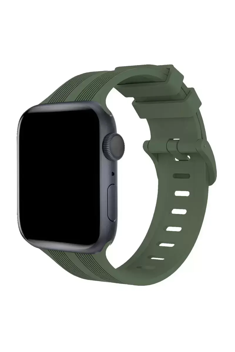 Newface Apple Watch 38mm Kr408 Çizgili Silikon Kordon - Koyu Yeşil