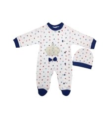 AyBaby AY536 İncili Empirme Baskılı Tulum - Lacivert/Beyaz