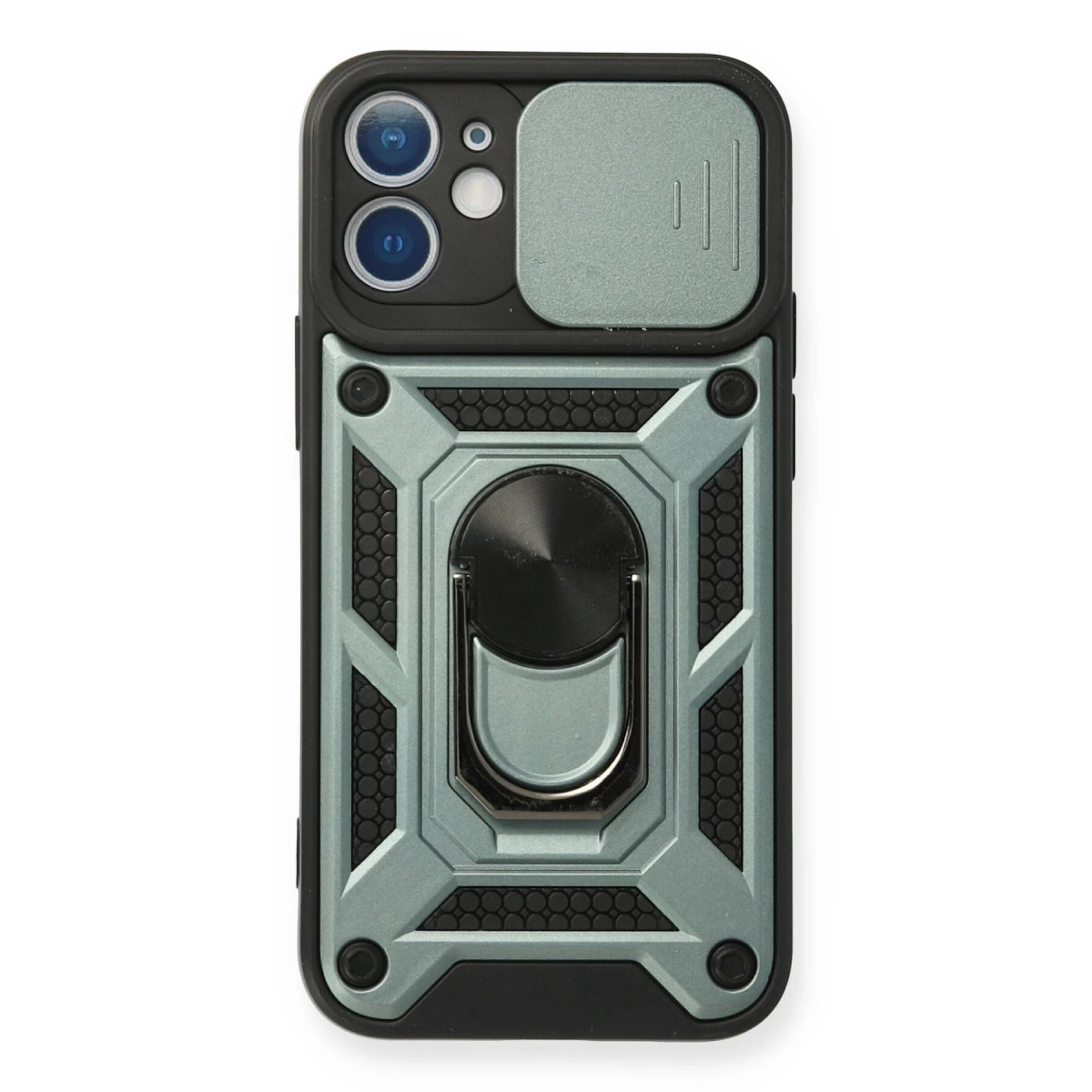 İphone 12 Mini Kılıf Pars Lens Yüzüklü Silikon - Yeşil