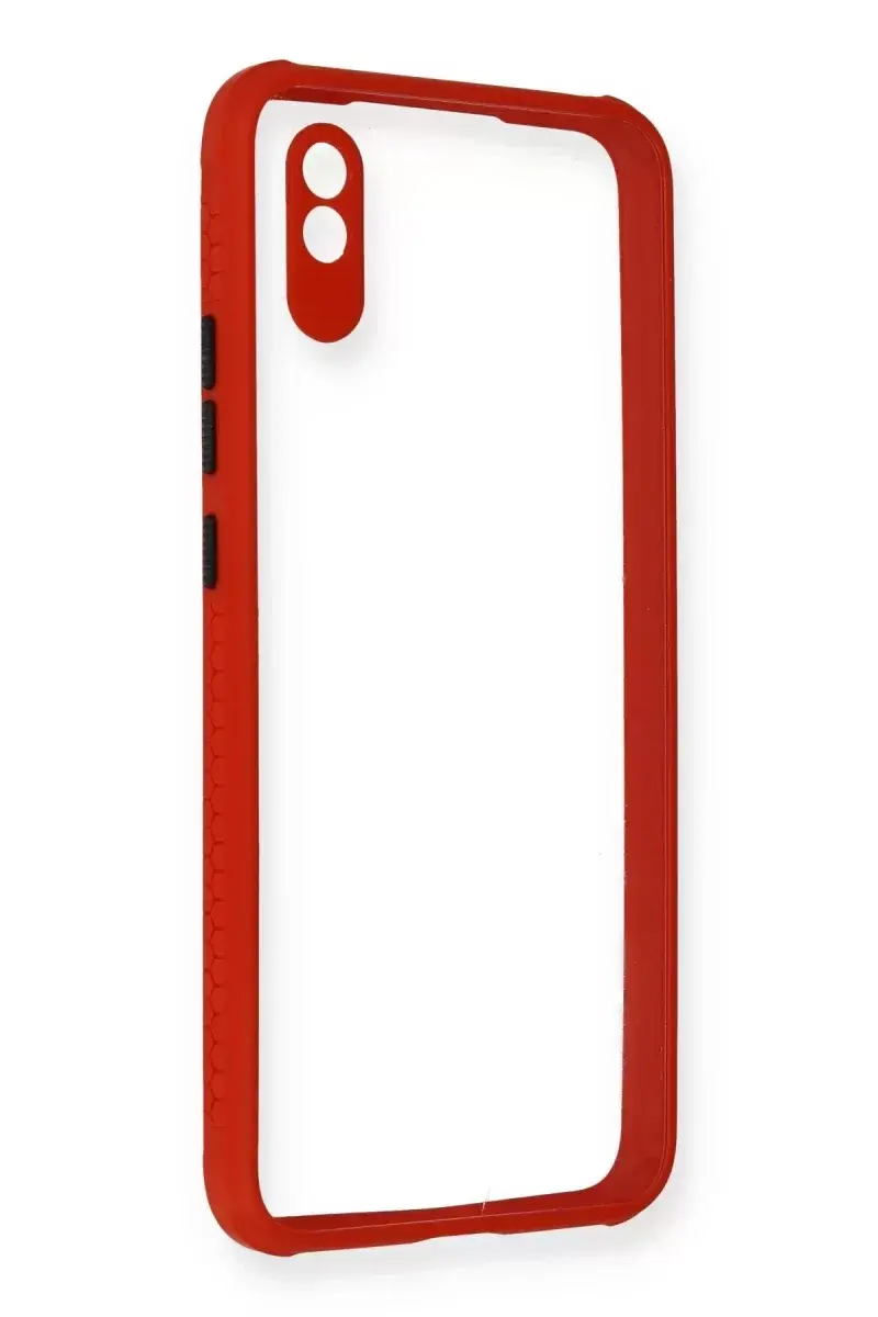 Newface Xiaomi Redmi 9a Kılıf Miami Şeffaf Silikon - Kırmızı
