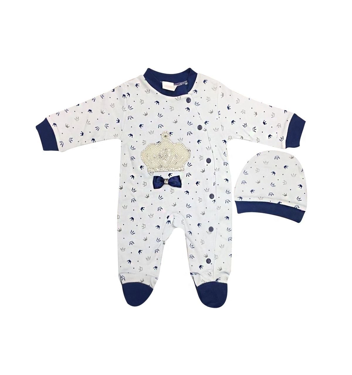 AyBaby AY536 İncili Emprime Baskılı Tulum - Mavi