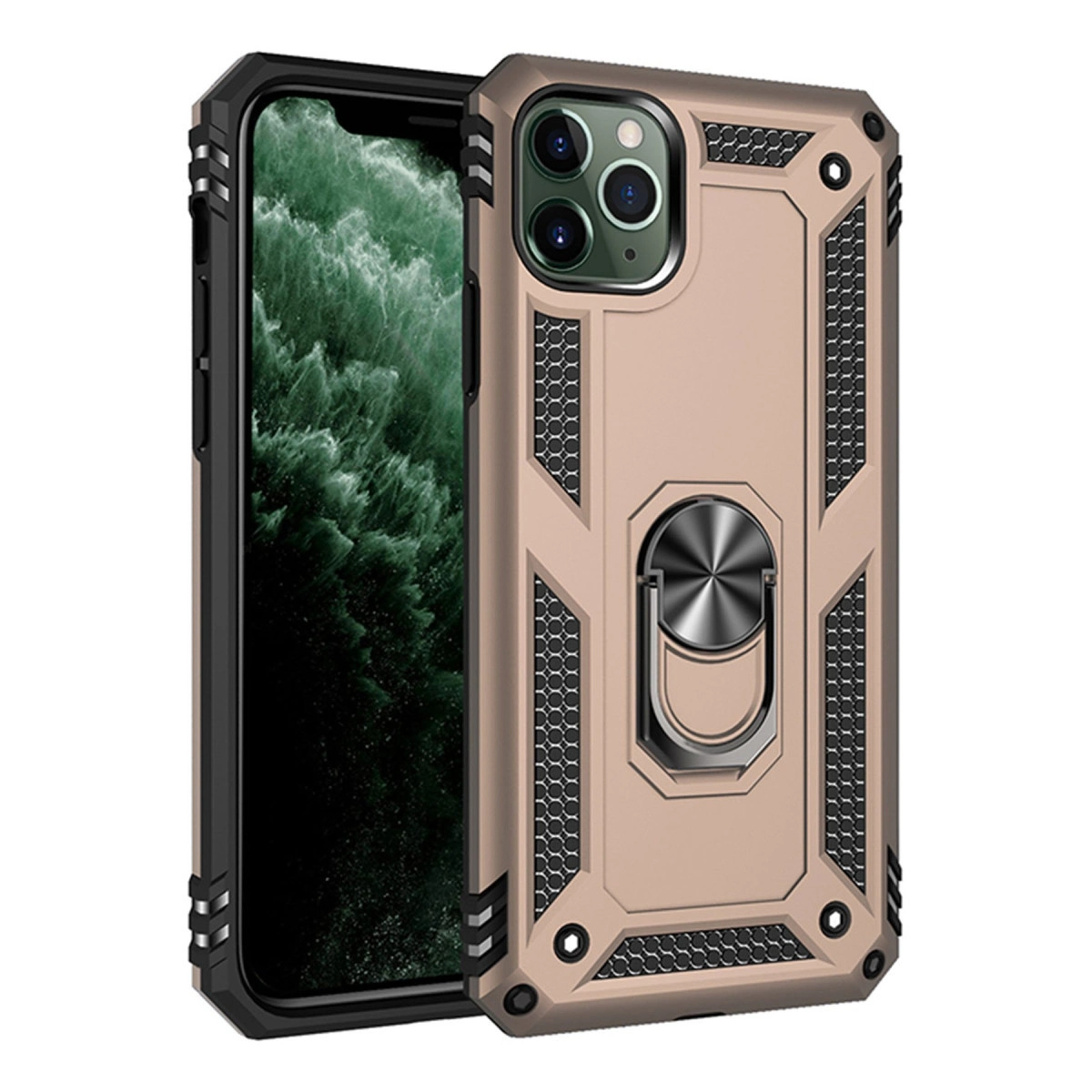 İphone 11 Pro Max Kılıf Sofya Yüzüklü Silikon Kapak - Gold