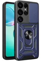 Newface Samsung Galaxy S25 Ultra Kılıf Pars Lens Yüzüklü Silikon - Lacivert