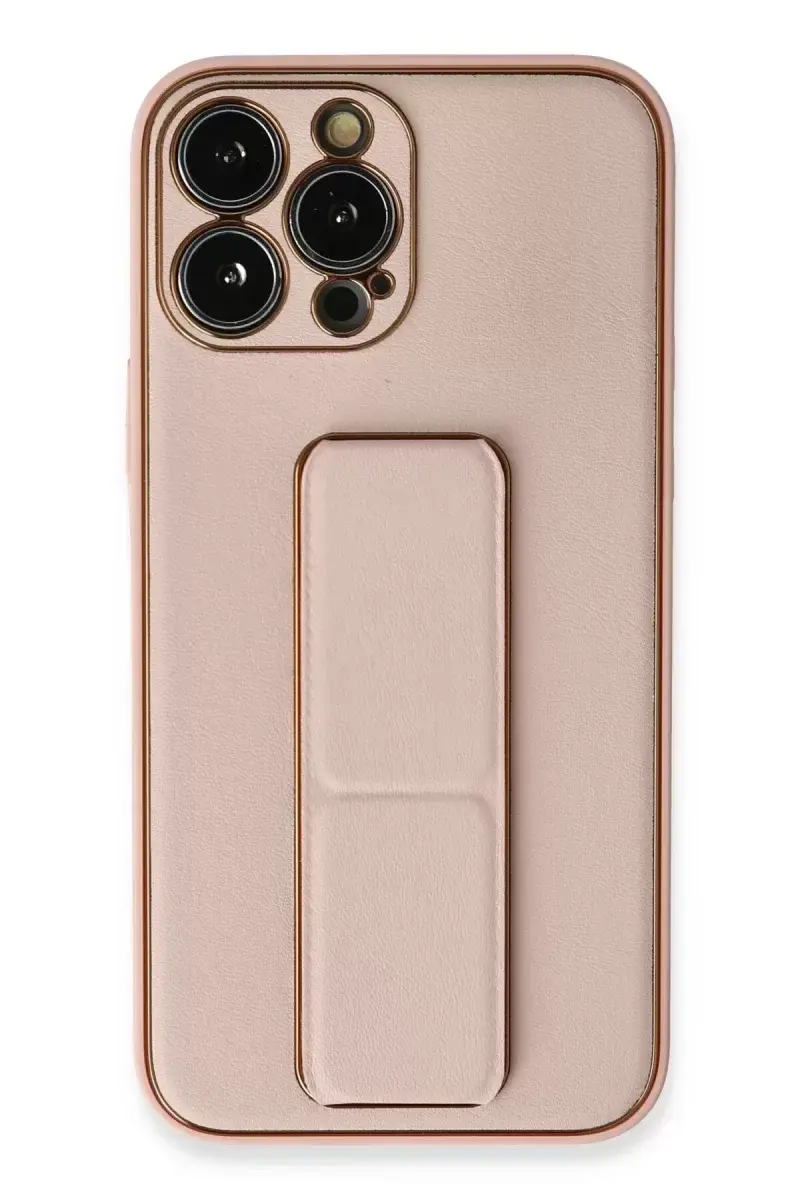 Newface İphone 13 Pro Kılıf Coco Deri Standlı Kapak - Pembe