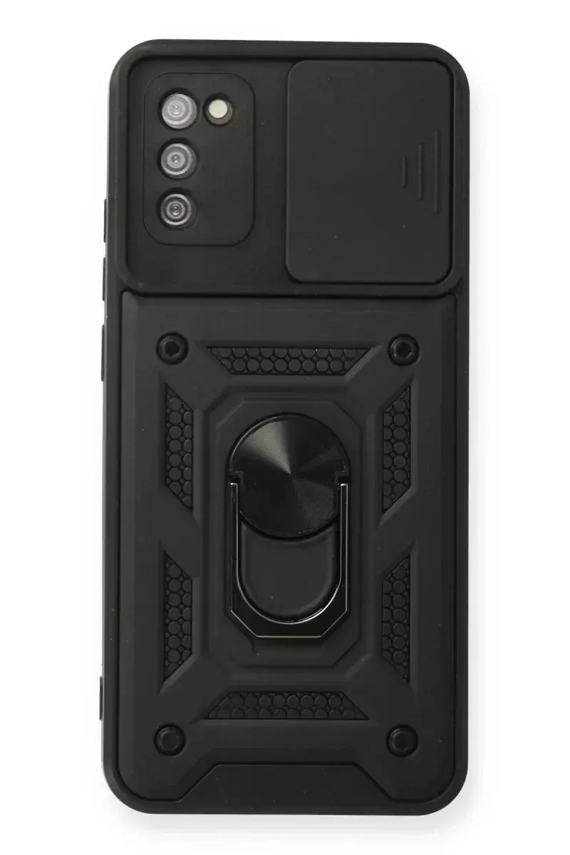Newface Samsung Galaxy A02s Kılıf Pars Lens Yüzüklü Silikon - Siyah