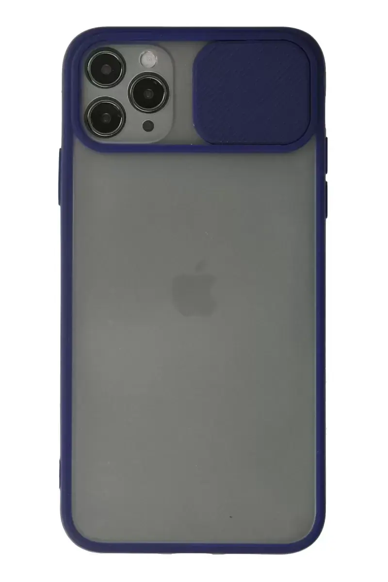 Newface Apple İphone 11 Pro Max Kılıf Palm Buzlu Kamera Sürgülü Silikon - Lacivert
