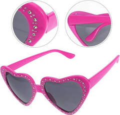 Kalp Şekilli Taşlı Parti Gözlüğü Pembe Renk 6x16 Cm
