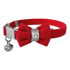 Markapet Kadife Kedi Boyun Tasması Papyonlu 20-32 cm Kırmızı