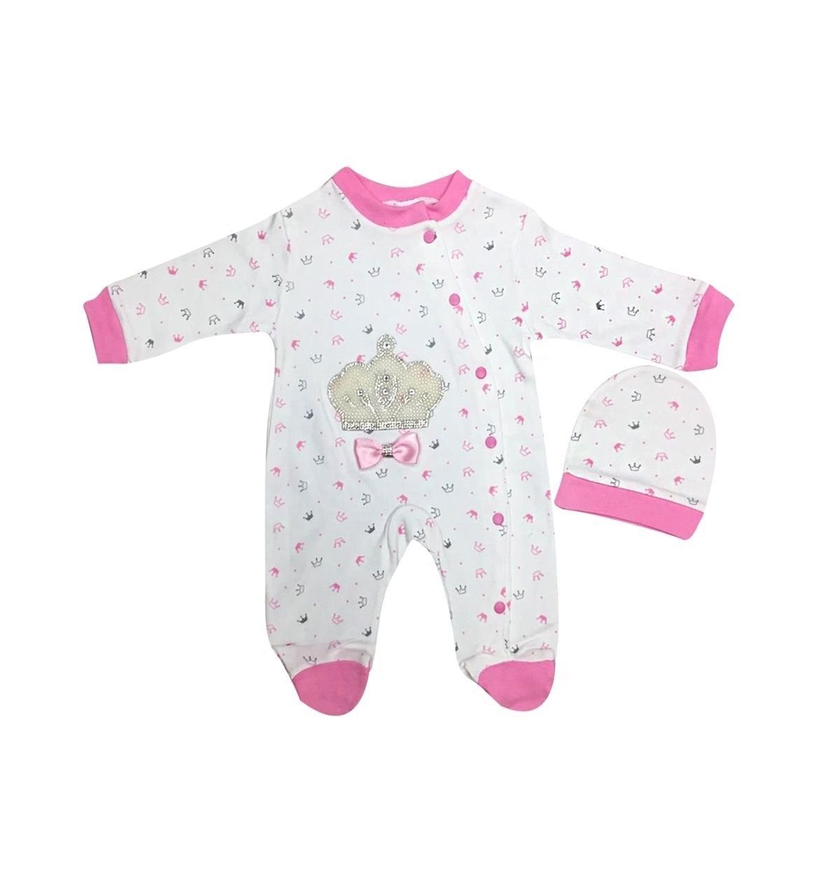 AyBaby AY536 İncili Empirme Baskılı Tulum - Pembe/Beyaz