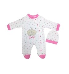 AyBaby AY536 İncili Empirme Baskılı Tulum - Pembe/Beyaz
