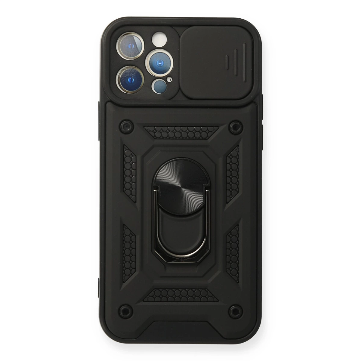 İphone 12 Pro Kılıf Pars Lens Yüzüklü Silikon - Siyah
