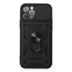 İphone 12 Pro Kılıf Pars Lens Yüzüklü Silikon - Siyah