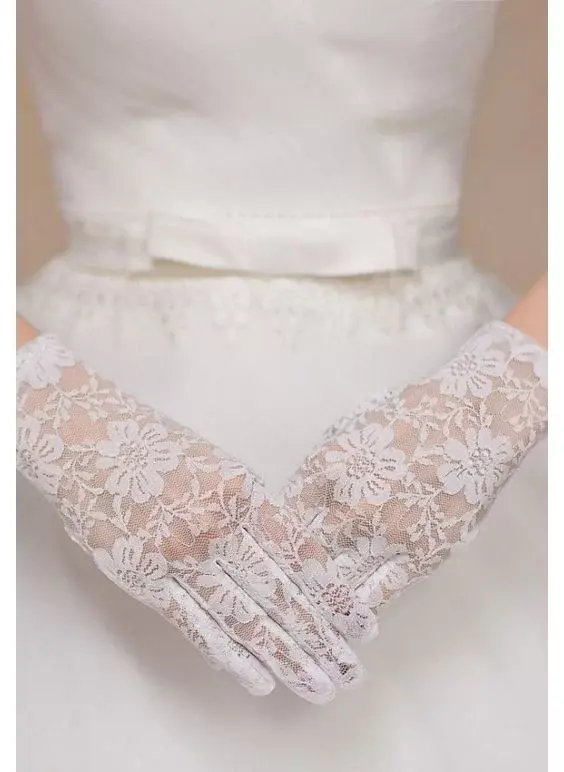 Beyaz Renk Kısa Dantelli Eldiven