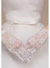 Beyaz Renk Kısa Dantelli Eldiven