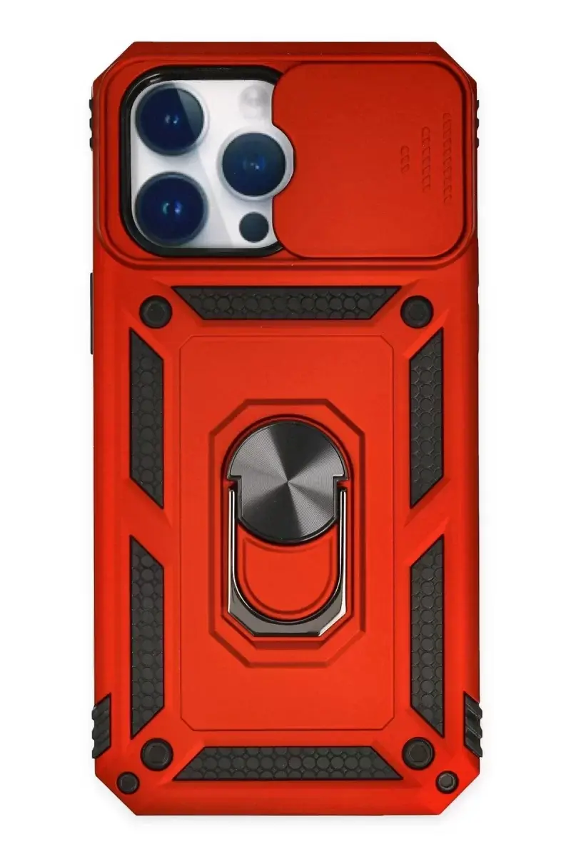 Newface İphone 14 Pro Kılıf Pars Lens Yüzüklü Silikon - Kırmızı