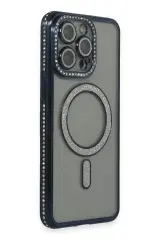 Newface İphone 15 Pro Max Kılıf Joke Simli Magneticsafe Kılıf - Lacivert