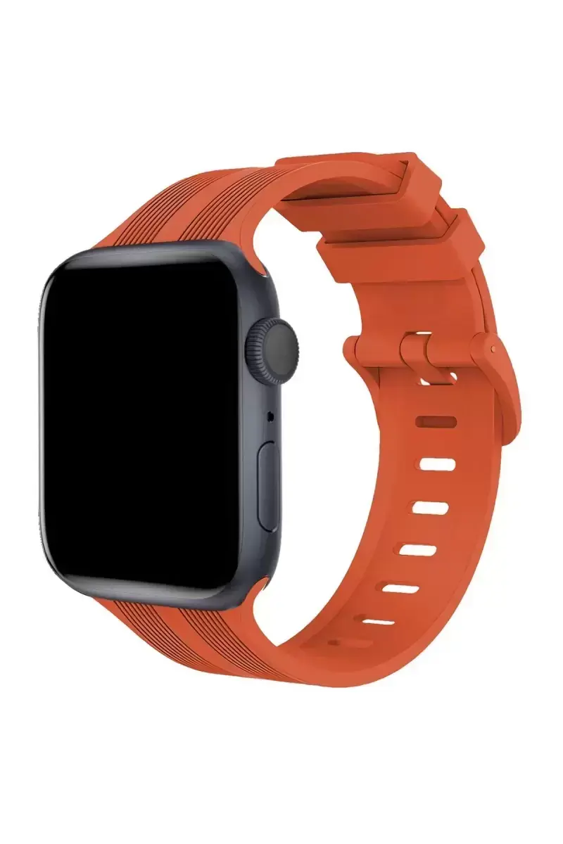 Newface Apple Watch 38mm Kr408 Çizgili Silikon Kordon - Turuncu