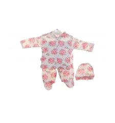 AyBaby AY549 Güllü Çiçekli Emprime Şapkalı Zıbın - Pembe