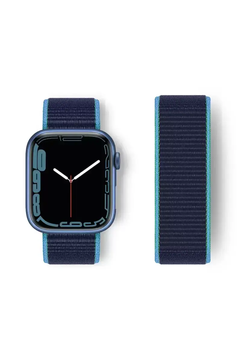 Newface Apple Watch 38mm Hasırlı Cırtcırtlı Kordon - Mavi-lacivert
