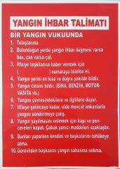 Yangın İhbar Talimatı Uyarı Levhası 25x35
